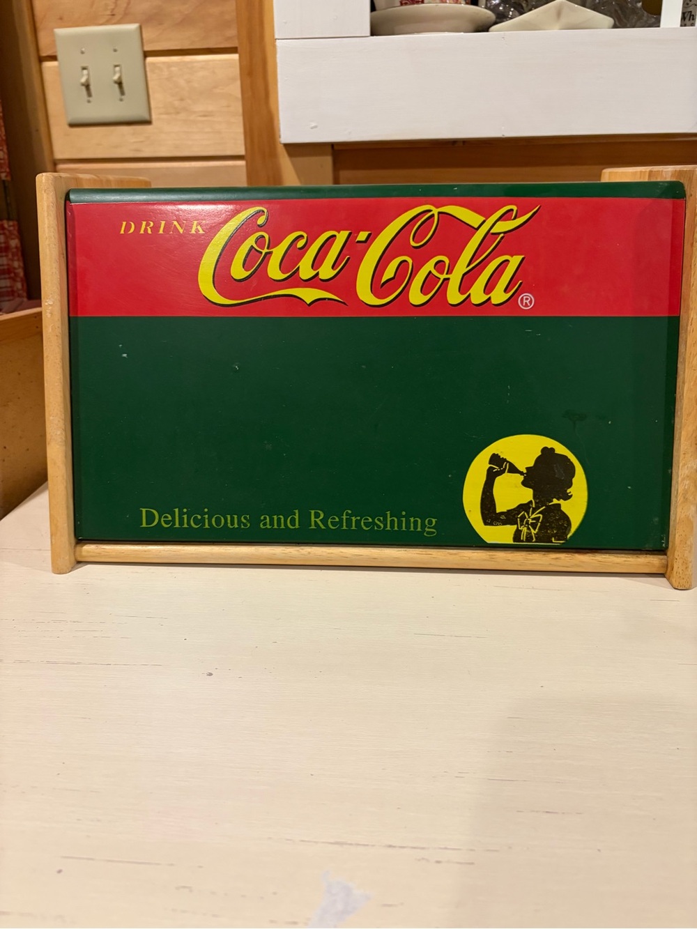 Coca Cola Red and Green Retro Metal Sign with Yellow Accents
